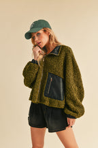 Aemi + Co Collared Neck Zip Up Sherpa Jacket