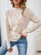 Long Sleeve Diamond Eyelet Knit Top