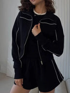 Zip Up Long Sleeve Top and Shorts Set