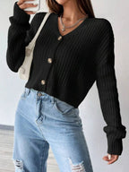 Ribbed Knit Button-Up Cropped Cardigan