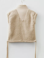 Faux Fur Snap Button Front Knot Side Plush Vest with Pockets