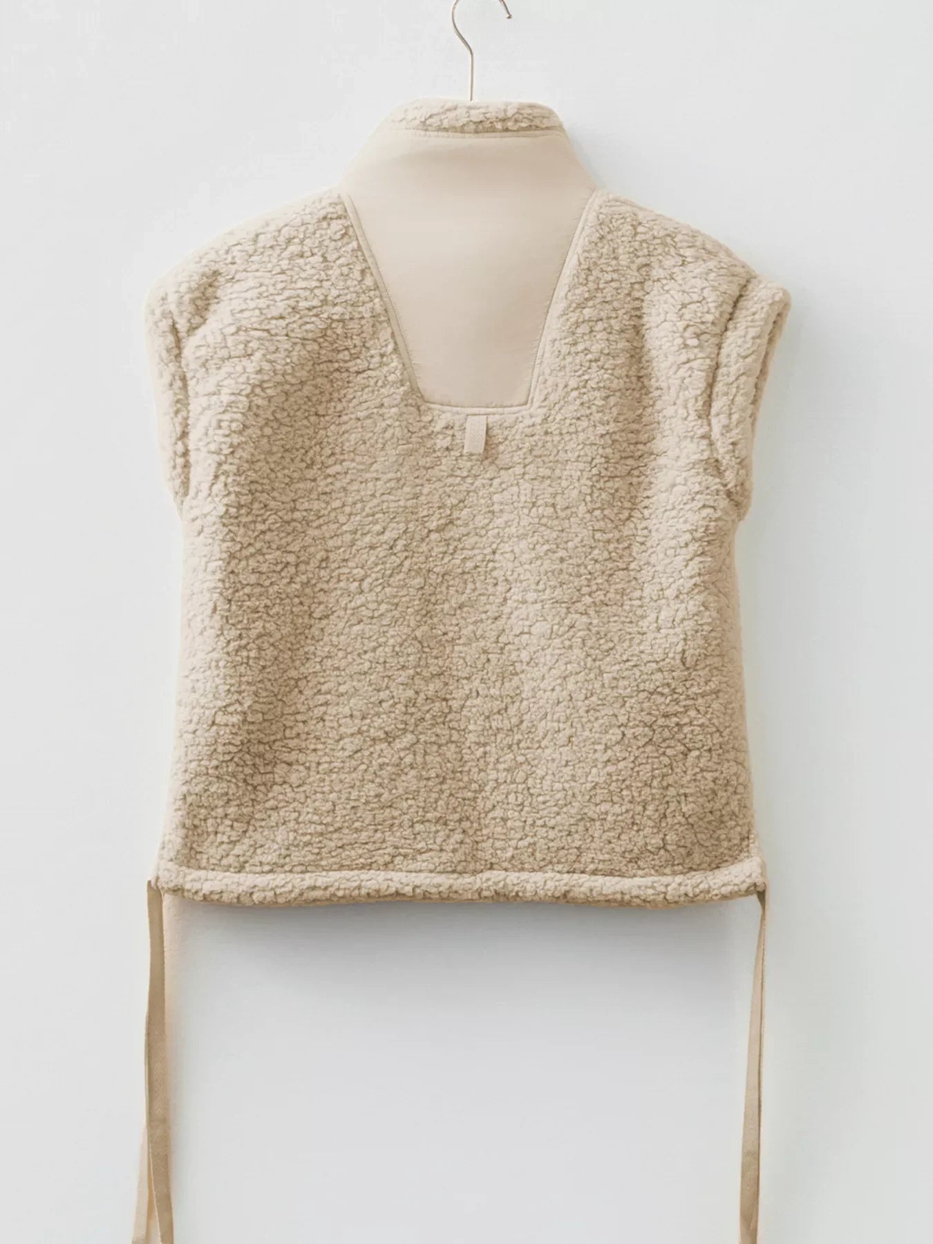 Faux Fur Snap Button Front Knot Side Plush Vest with Pockets