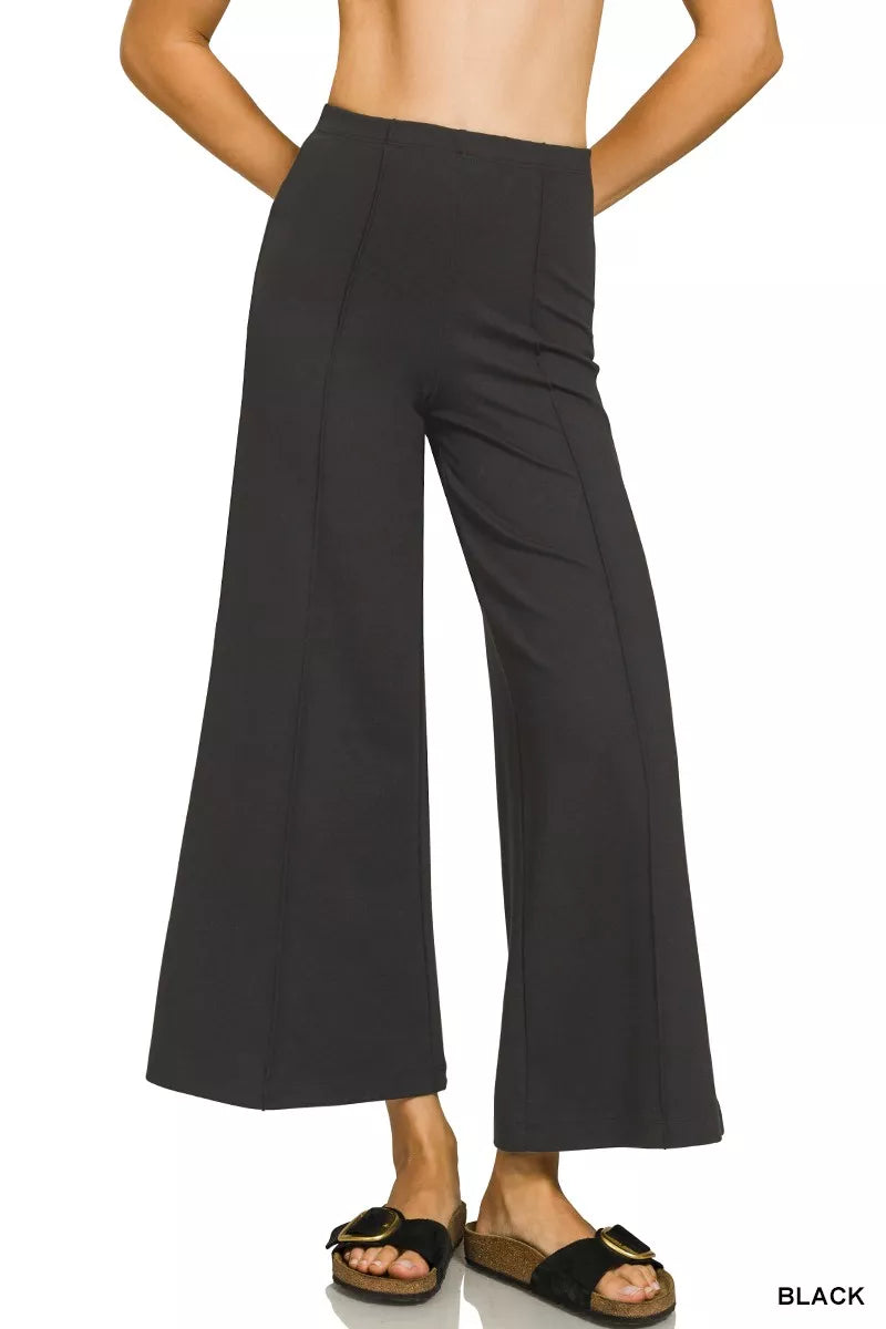 Zenana Heavy Ponte Elastic Waistband Pintuck Pants