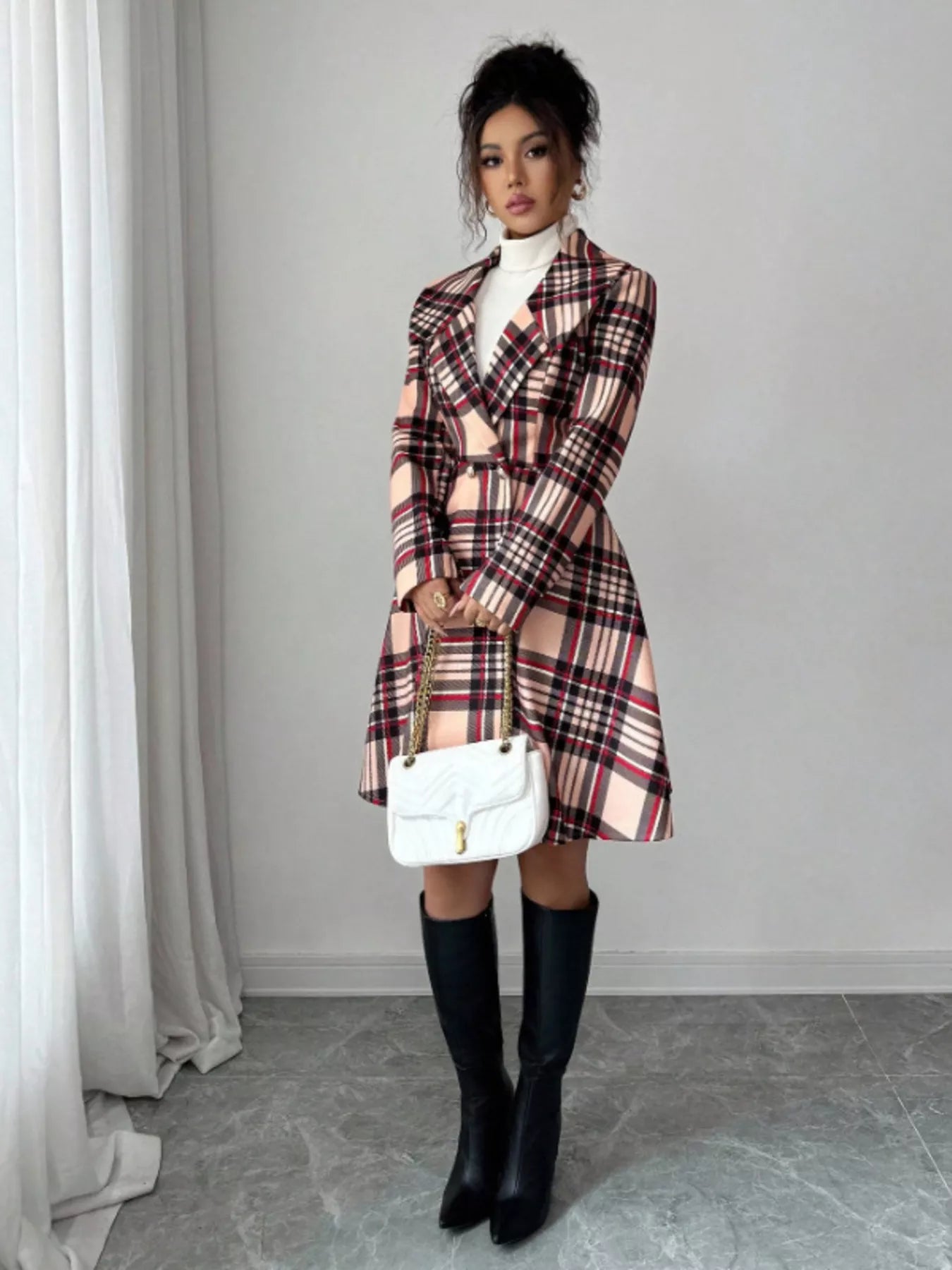Plaid Button Up Long Sleeve Coat