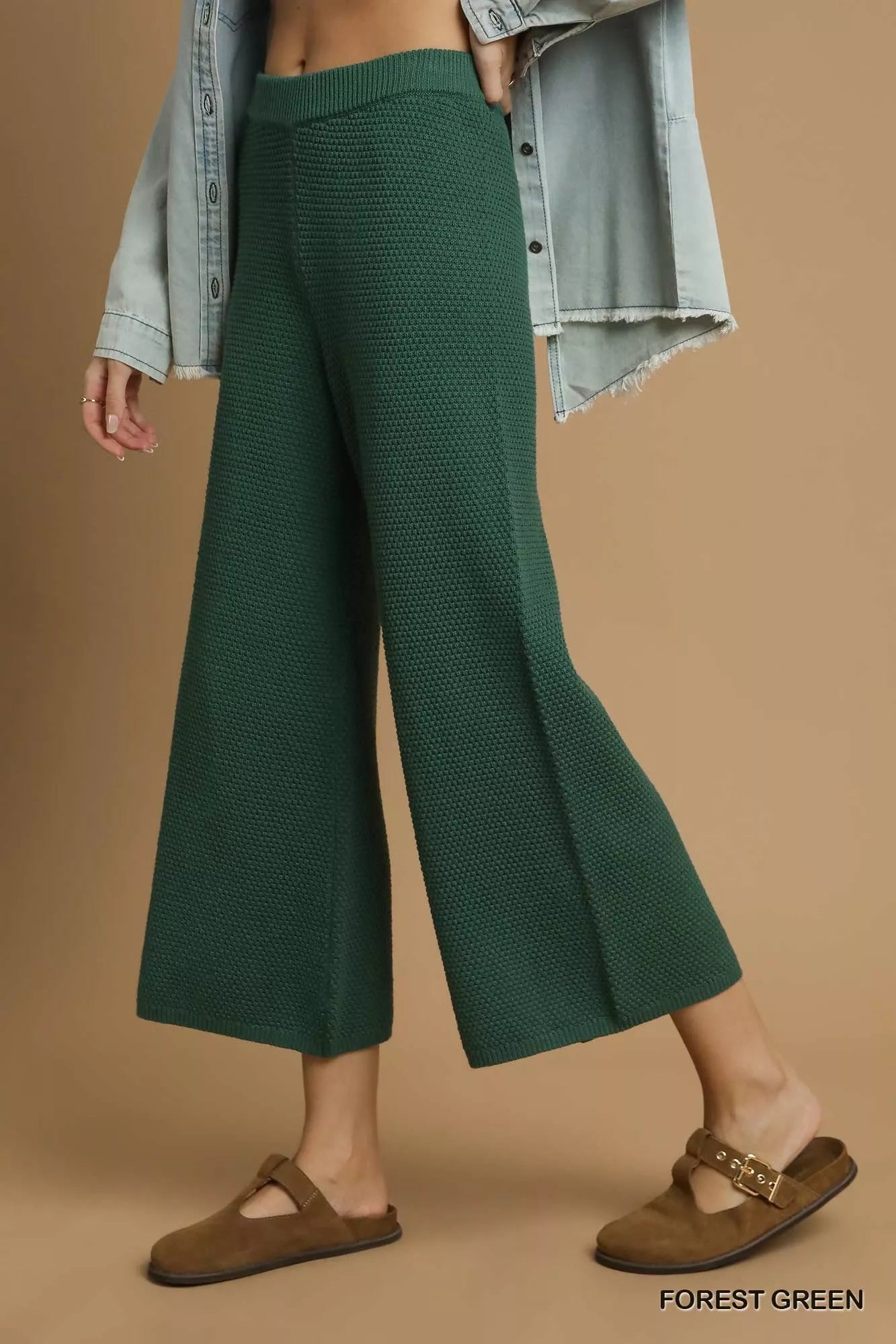 Umgee Textured Knit Wide Leg Pants