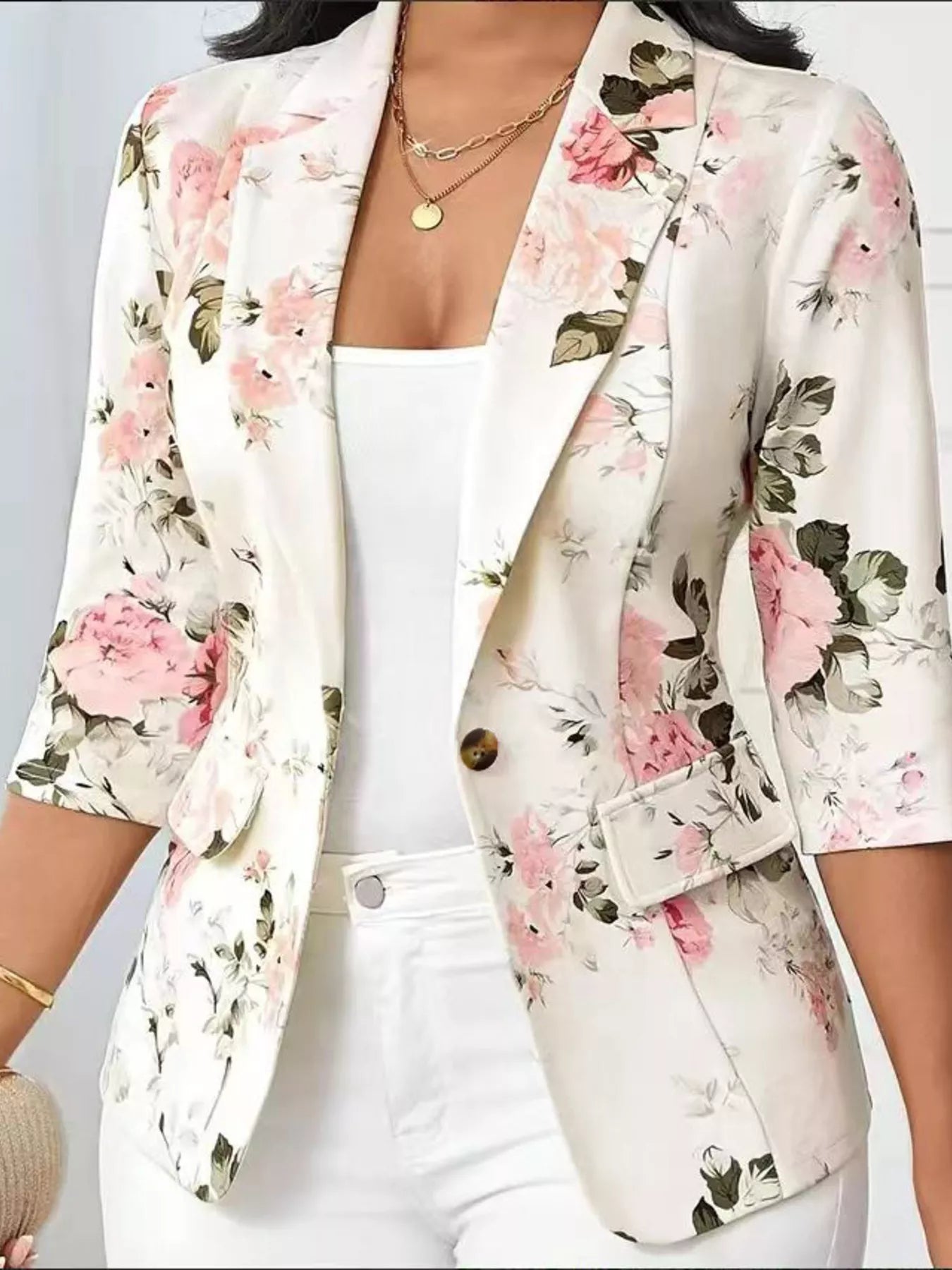 Floral Print One Button Casual Blazer