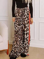 Leopard Print Wide Leg Pants with Side Stripe