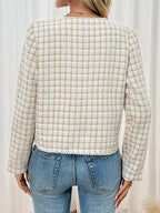 Pearl Trim Button Up Tweed Outerwear