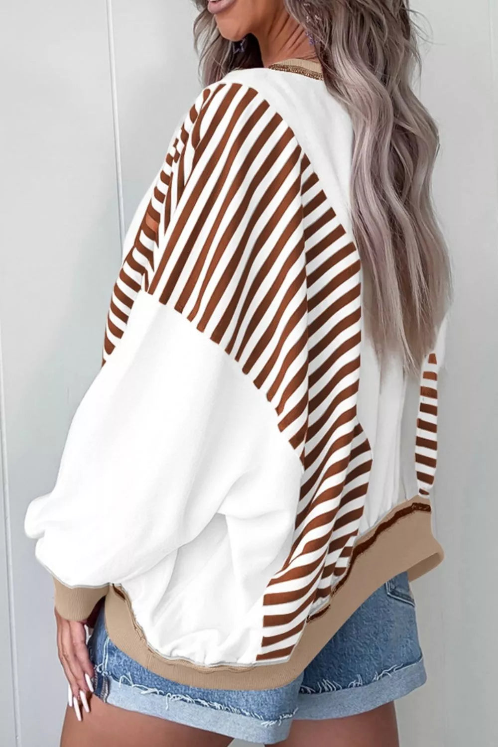 Stripe Colorblock Patchwork Contrast Stitching Sweatshirt
