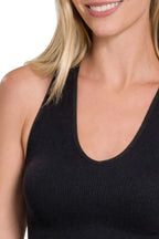 Zenana Seamless Ribbed Cropped Racerback Tank Top