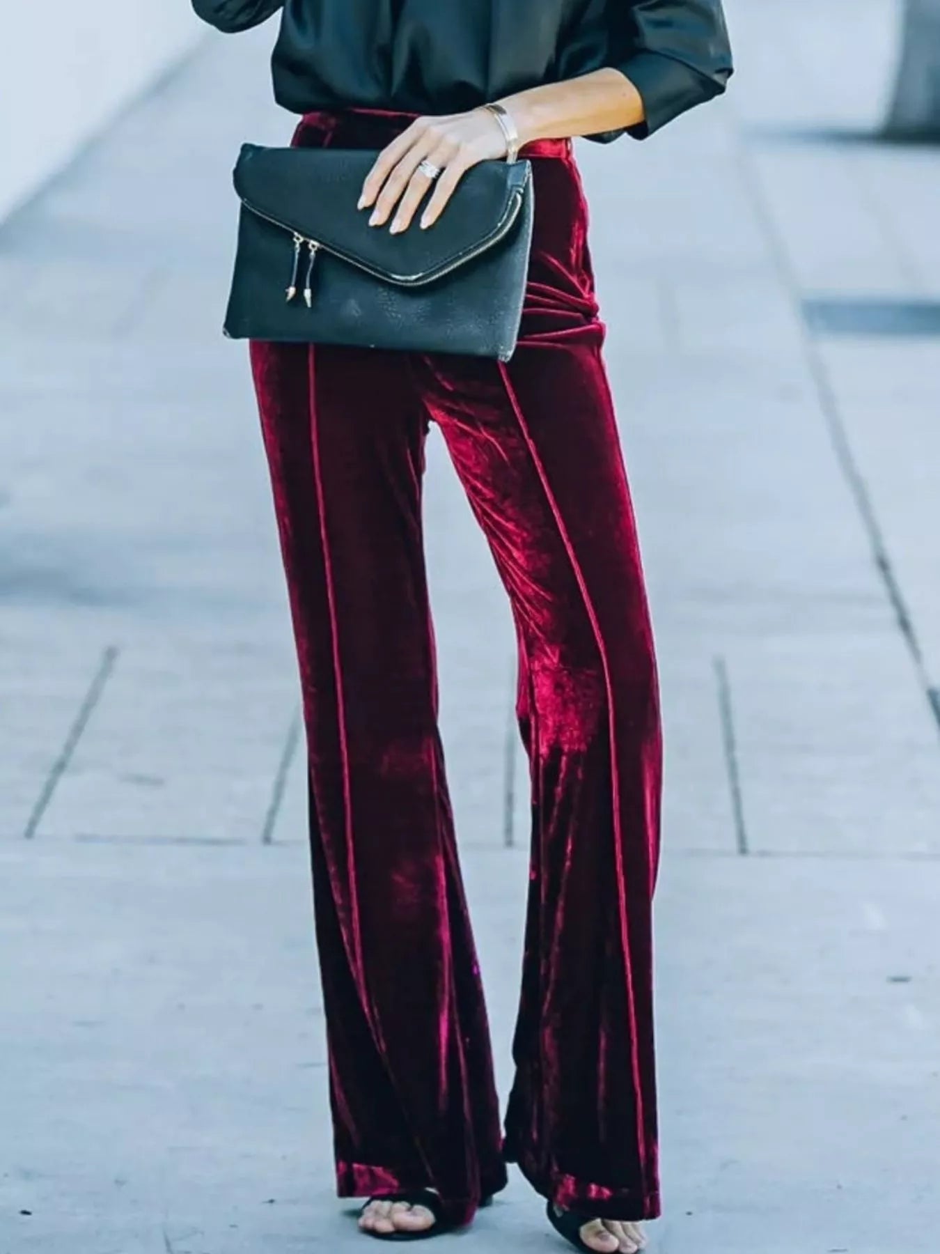 High-Waisted Wide Leg Velvet Pants