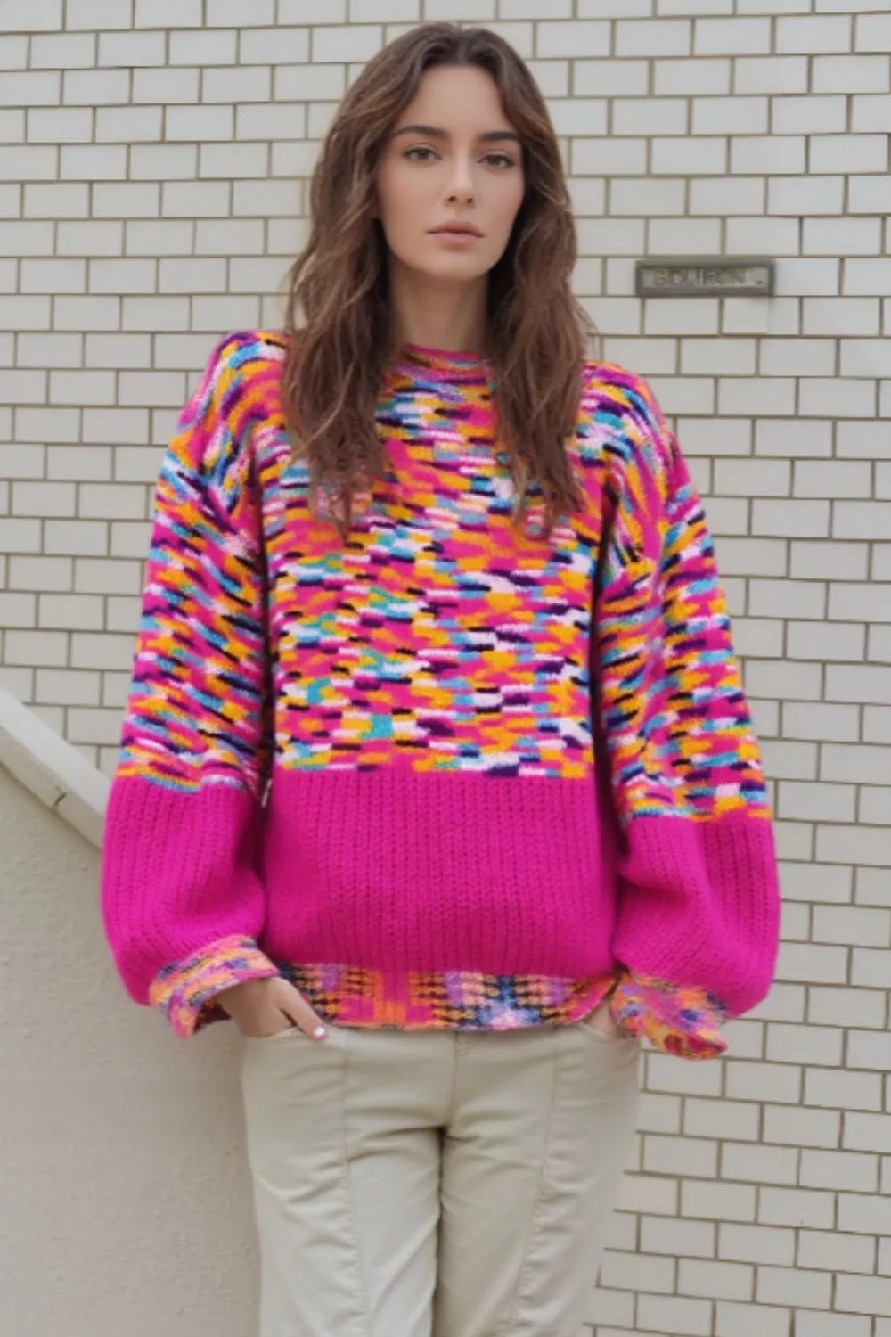 Colorful Knit Crew Neck Sweater
