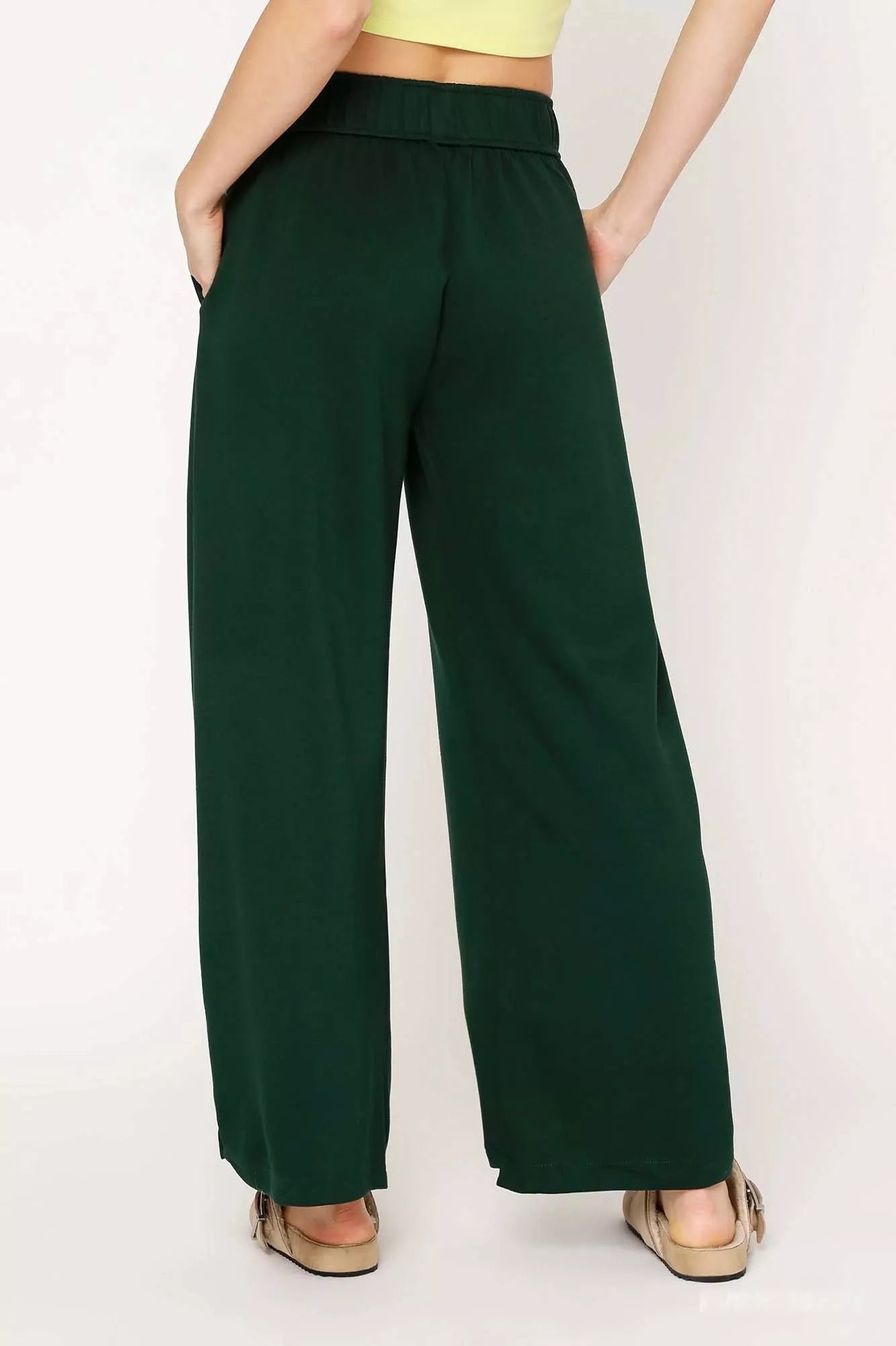 Umgee Elastic Drawstring Waistband Wide Leg Pants