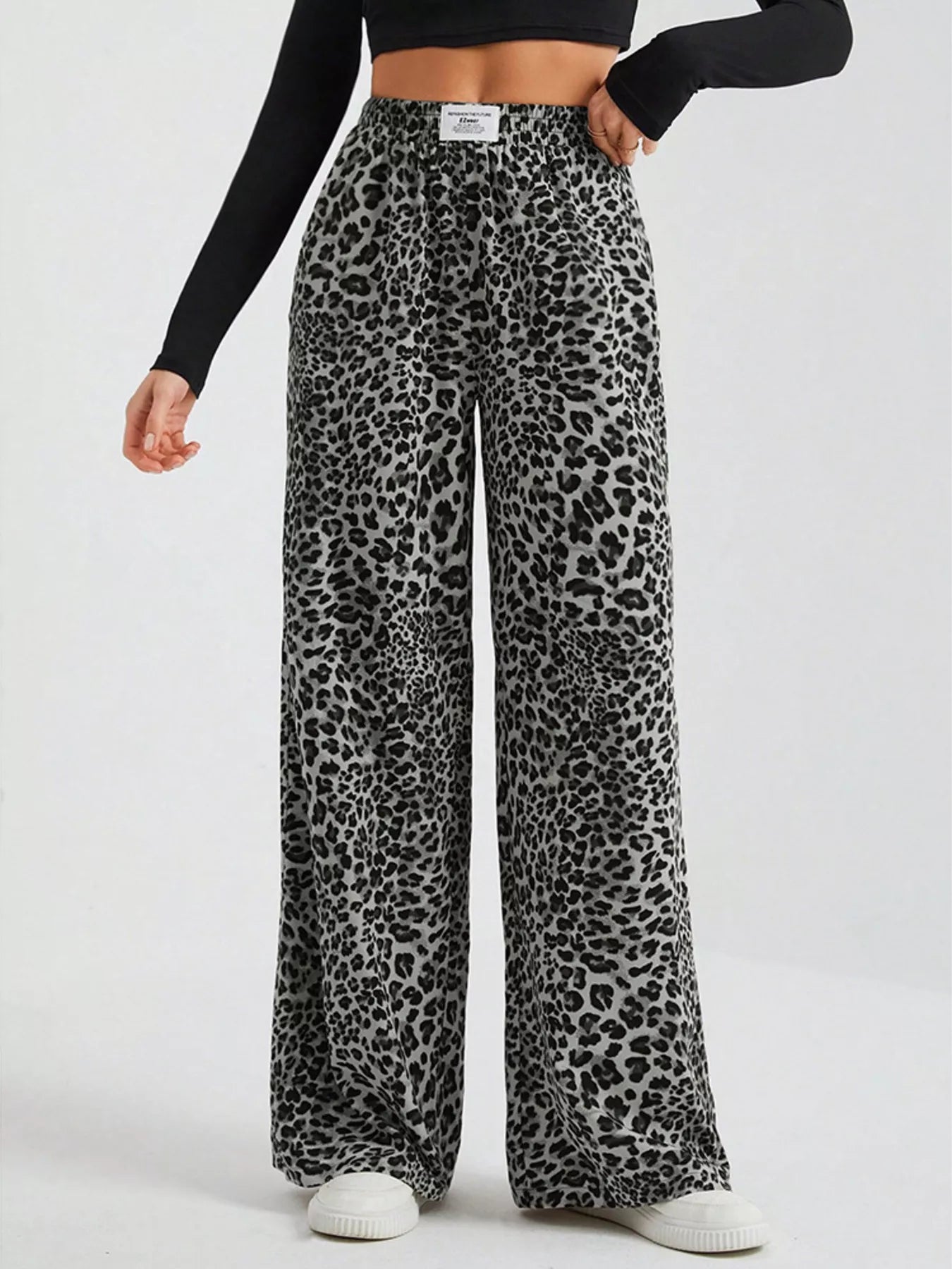 Full Size Leopard Print Wide Leg Pants Plus Size