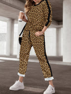 Stripe Leopard Print Top and Pants Set