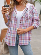 Hooded Plaid Button-Up Shirt