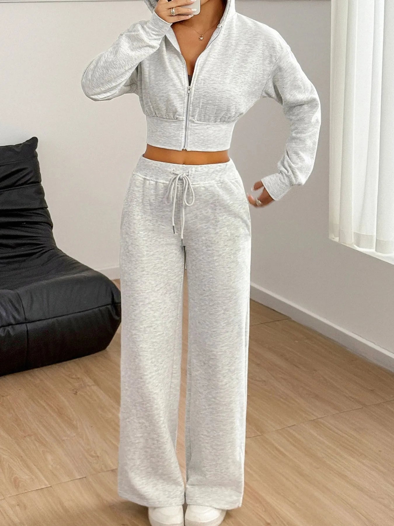 Zip Up Long Sleeve Top and Pants Set