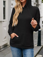Casual Drawstring Ribbed Knit Hoodie