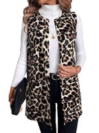 Sleeveless Leopard Print Vest Coat