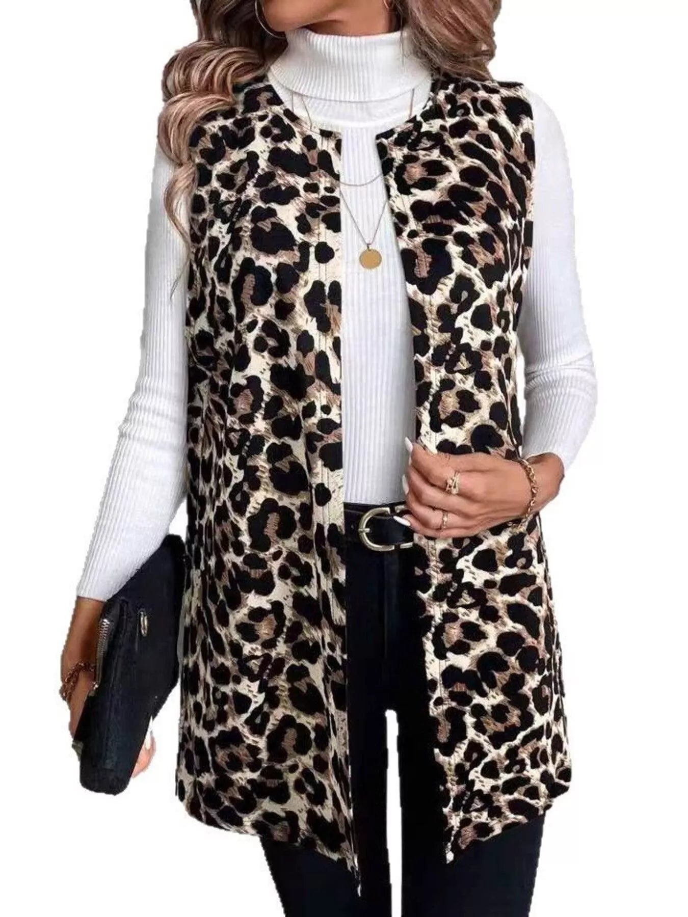 Sleeveless Leopard Print Vest Coat