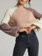Color Block Mock Neck Sweater