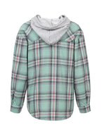 Hooded Plaid Button-Up Shirt