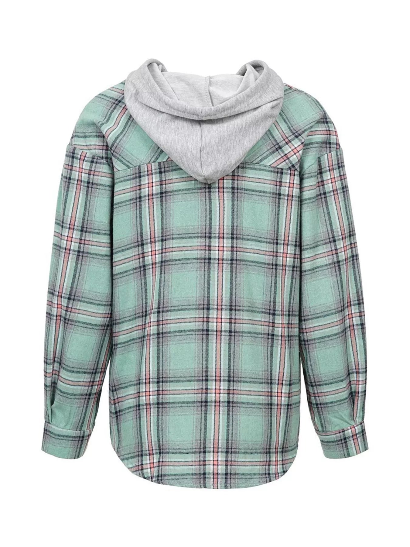 Hooded Plaid Button-Up Shirt