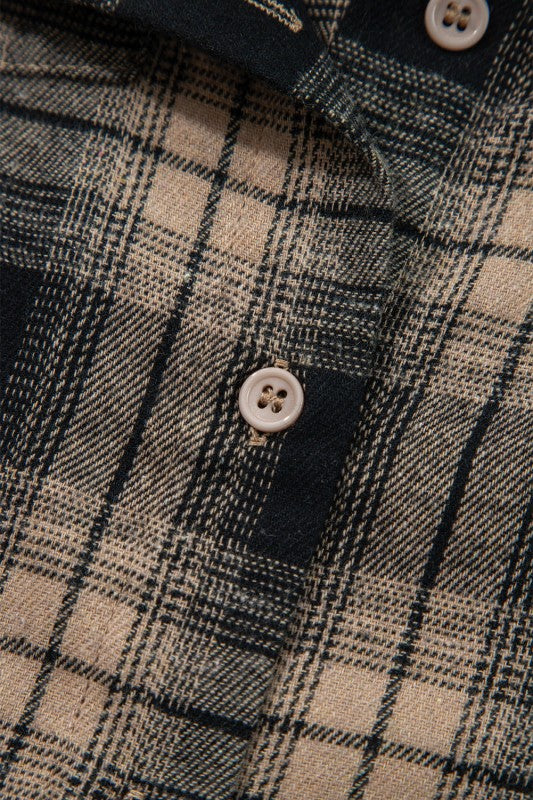 Plaid Double Flap Pocket Brushed Shacket
