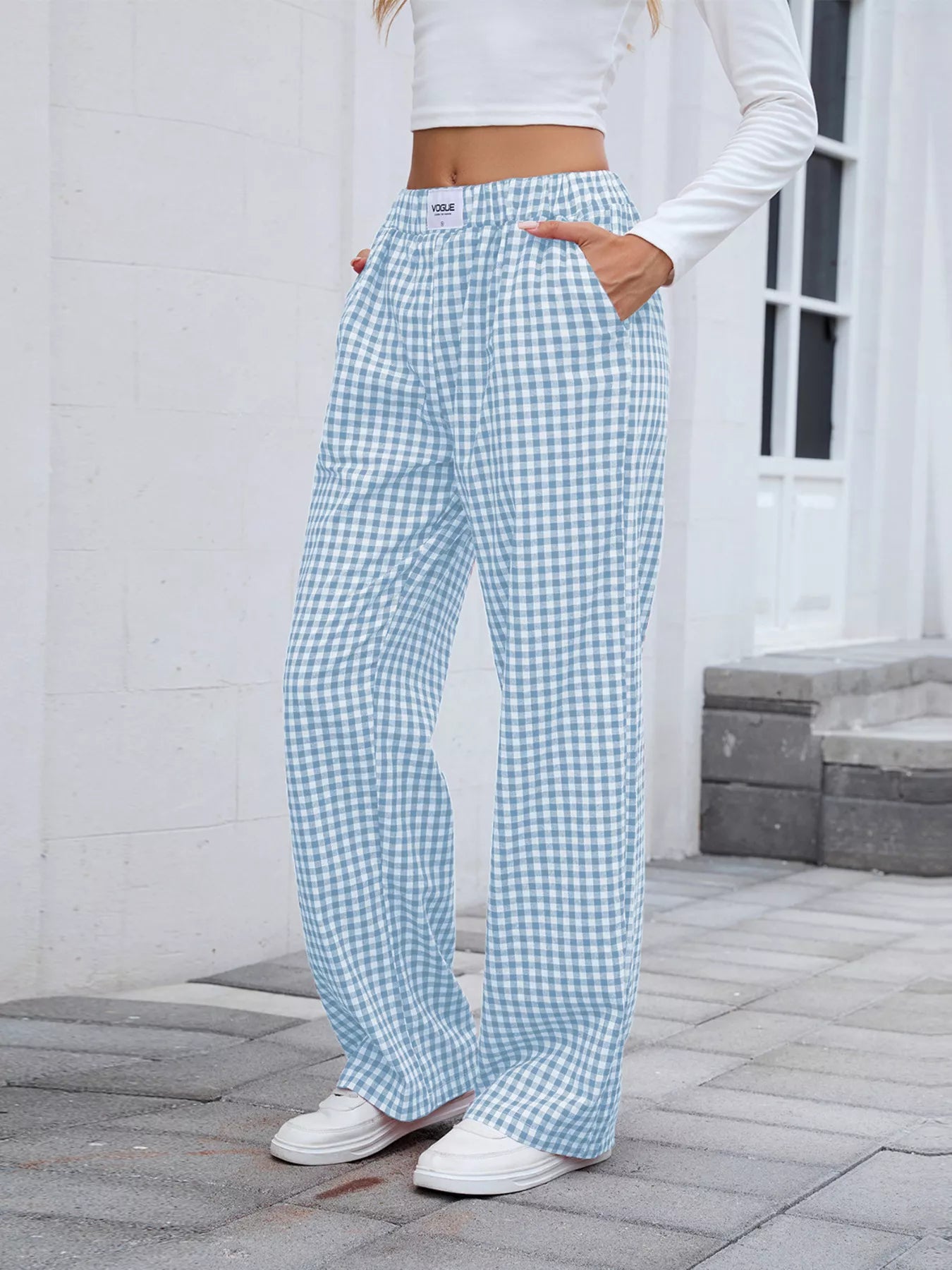 Plaid Wide Leg Casual Pants