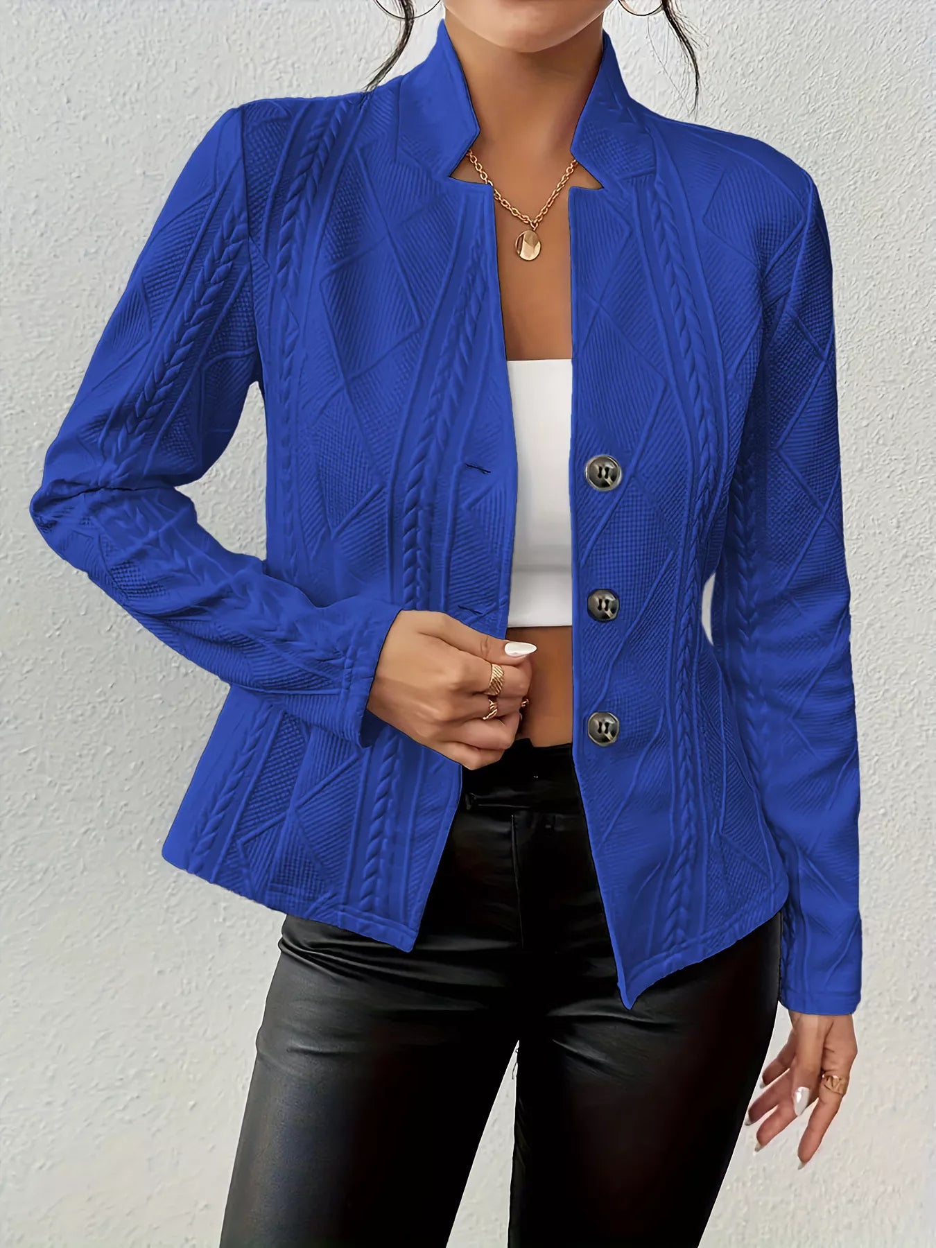 Textured Knit Button-Front Blazer
