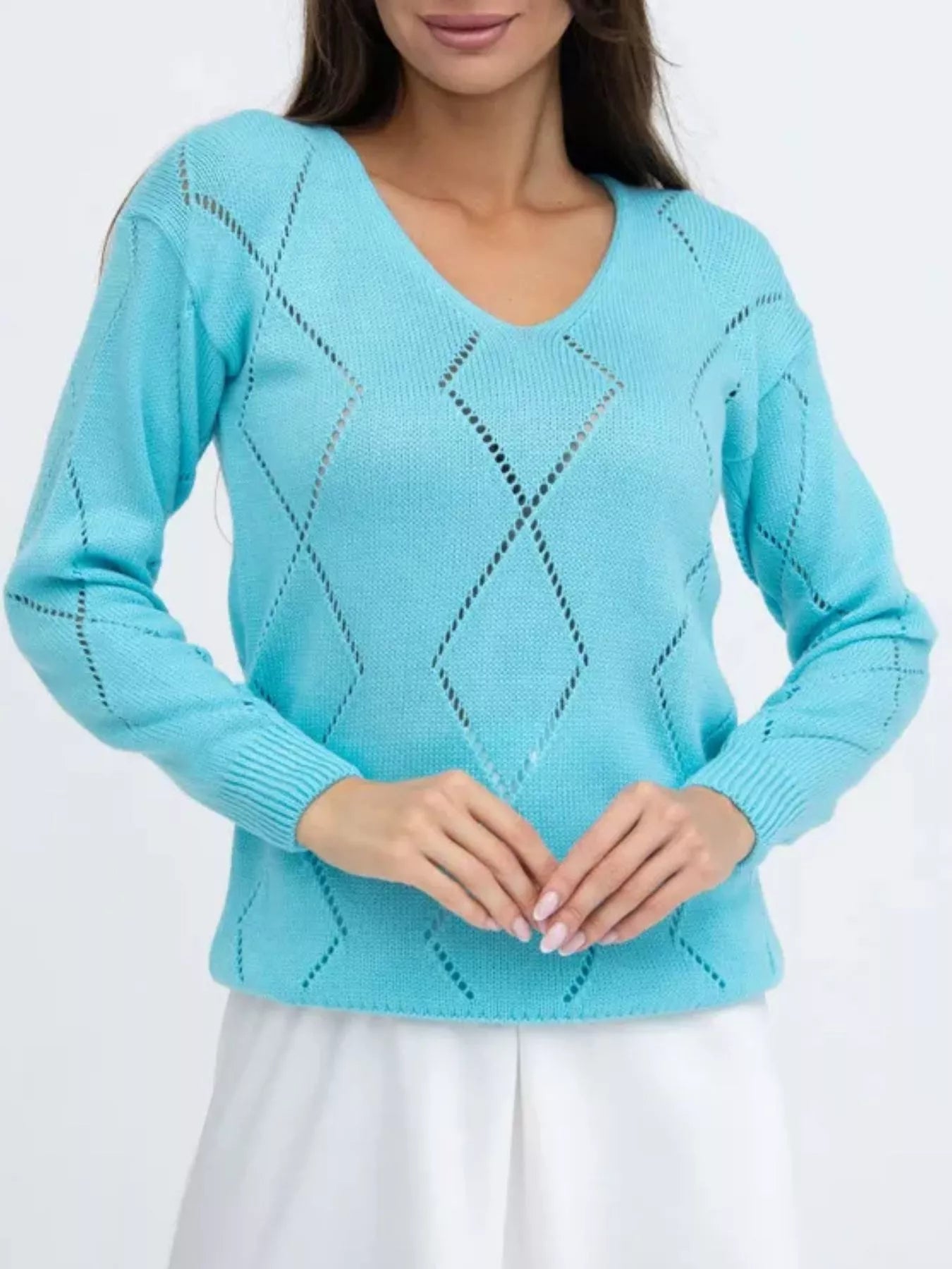 Openwork V-Neck Sweater