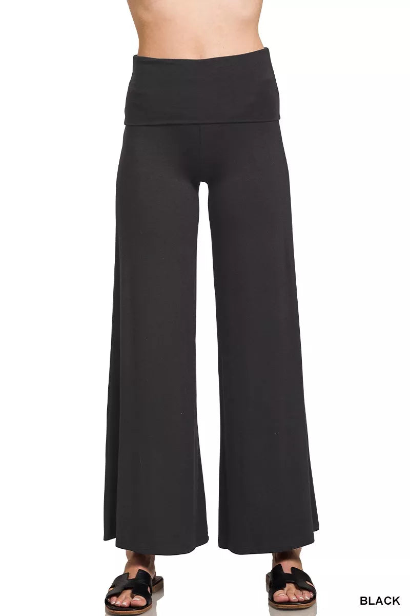 Zenana Full Size Fold Over Waist Comfy Wide Leg Pants Plus Size