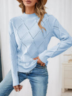 Long Sleeve Diamond Eyelet Knit Top