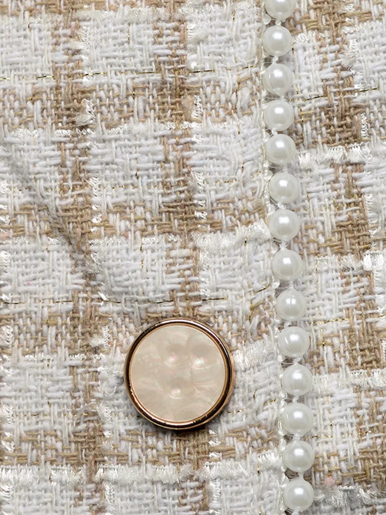 Pearl Trim Button Up Tweed Outerwear