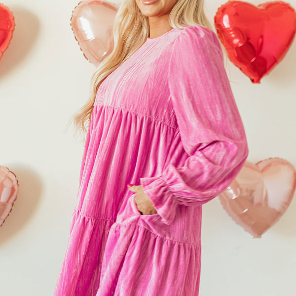 Dahlia Flounce Sleeve Tiered Ruffled Velvet Mini Dress