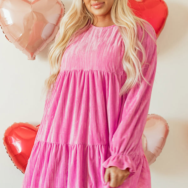 Dahlia Flounce Sleeve Tiered Ruffled Velvet Mini Dress