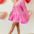 Dahlia Flounce Sleeve Tiered Ruffled Velvet Mini Dress