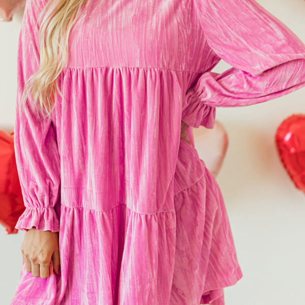 Dahlia Flounce Sleeve Tiered Ruffled Velvet Mini Dress