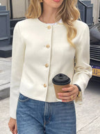 Textured Button-Down Cropped Jacket