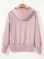Stripe Thumbhole Side Slits Drop Shoulder Loose Fit Hoodie
