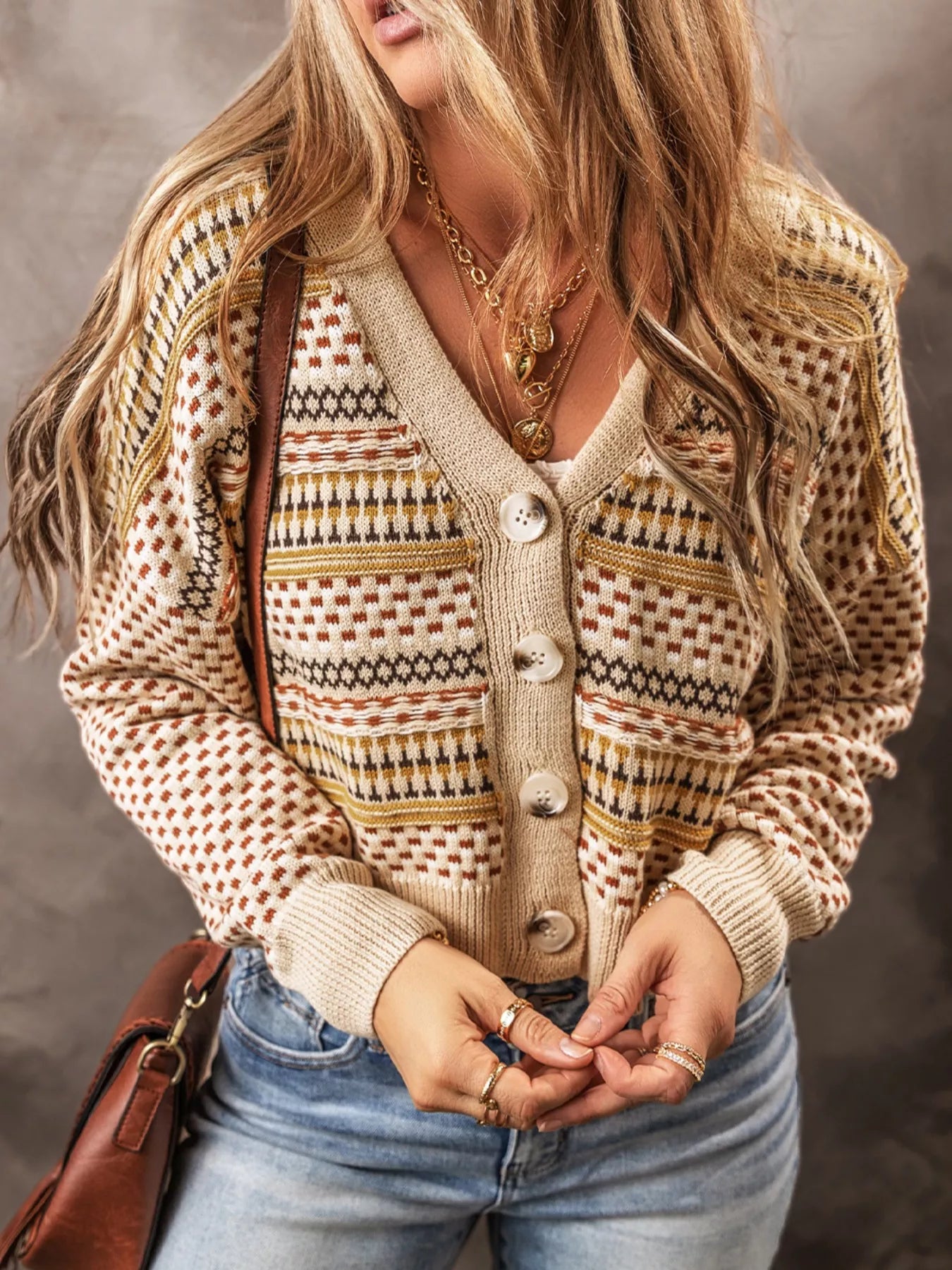 Vintage Patterned Button-Down Cardigan