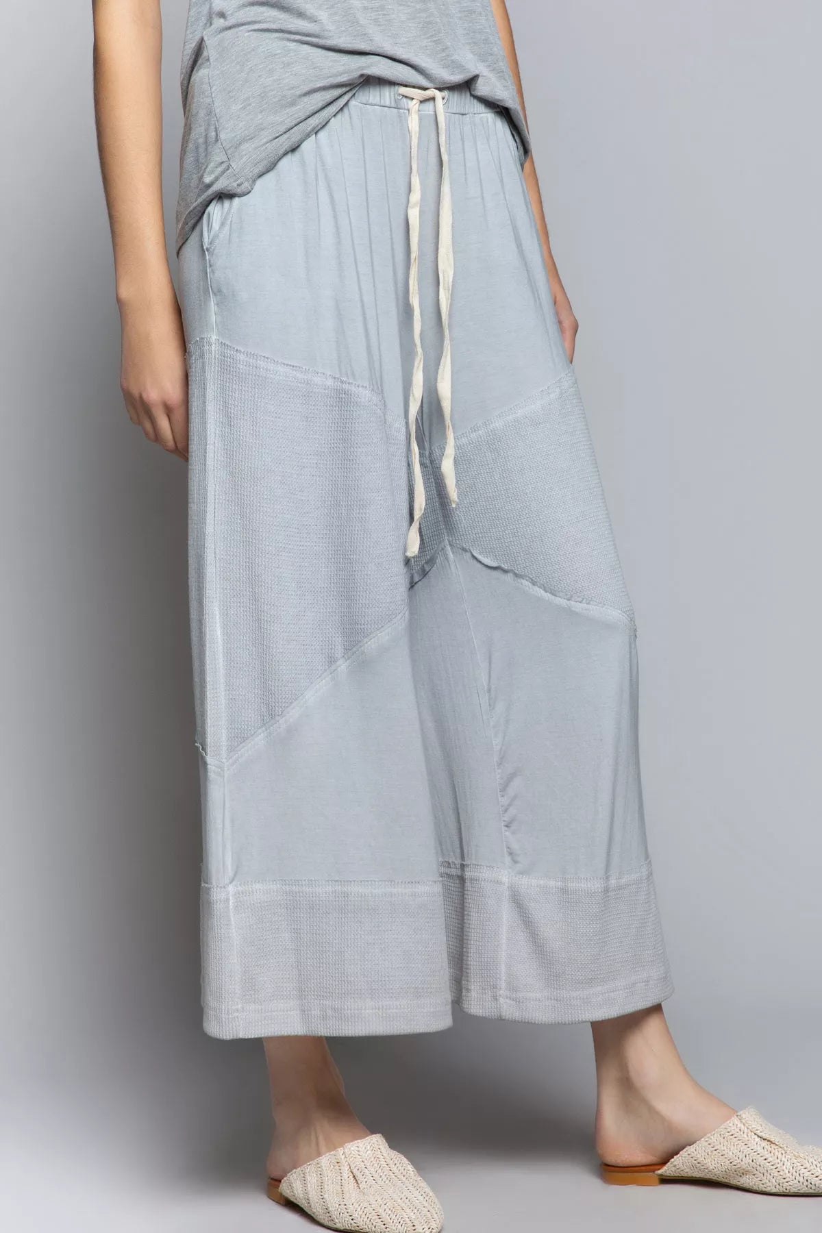 POL Elastic Waistband Wide Leg Pants with Drawstring