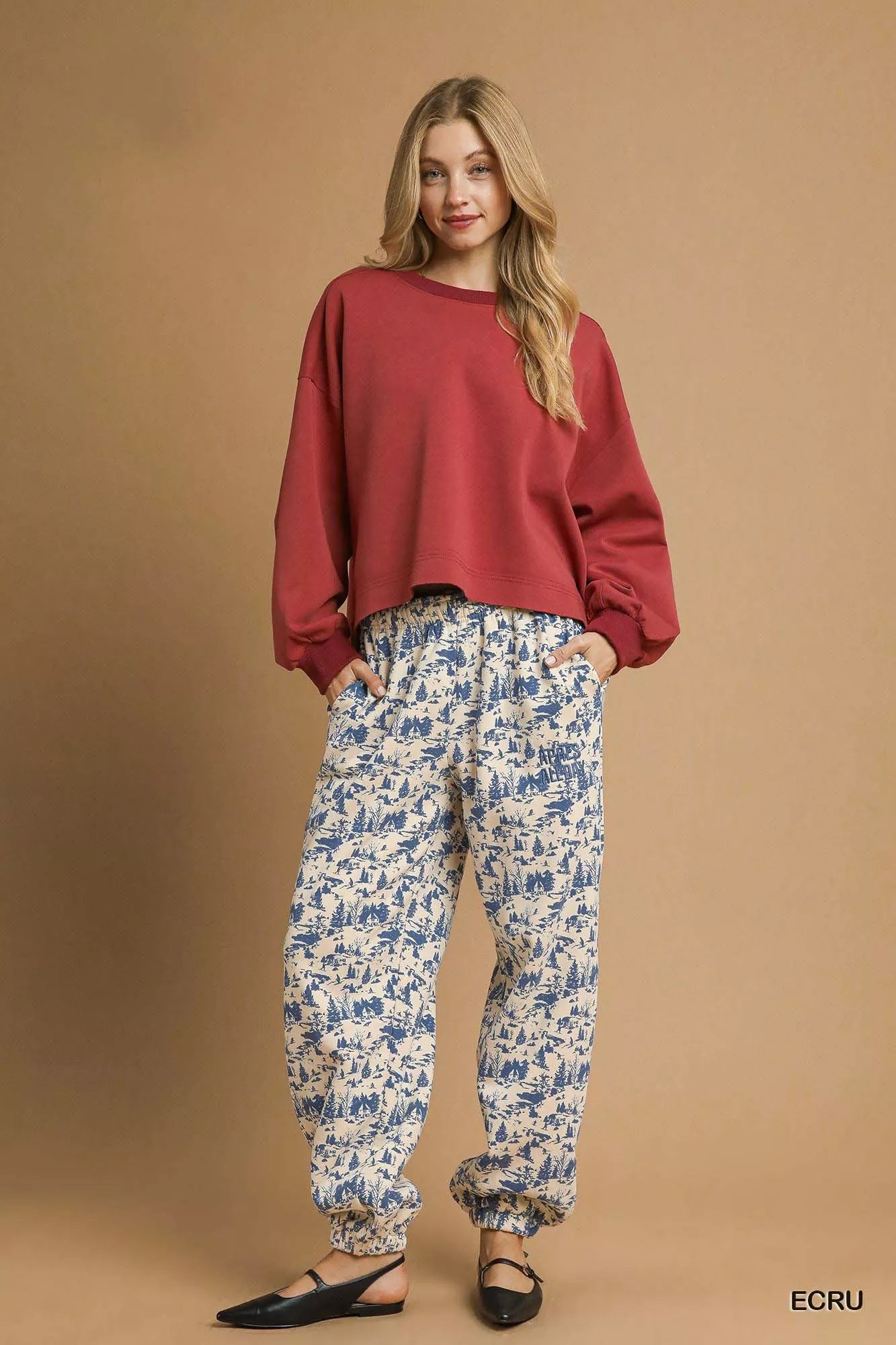 Umgee Scenic Print Casual Sweatpants