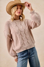 BiBi Cable Knit Sweater with Shoulder Braid Detail