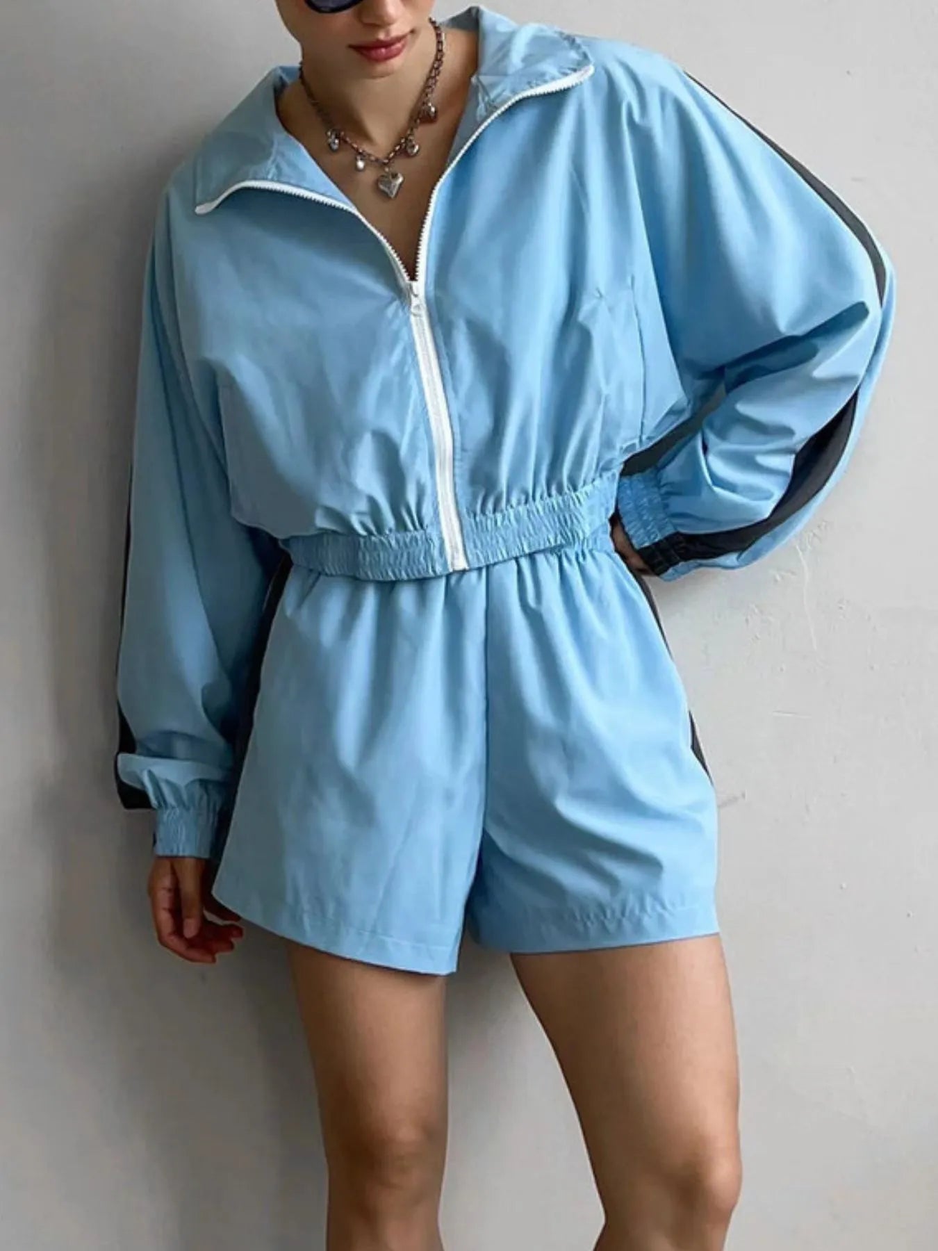 Zip Up Long Sleeve Jacket and Shorts Set