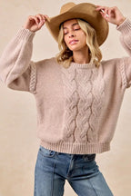 BiBi Cable Knit Sweater with Shoulder Braid Detail