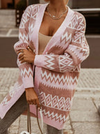 Geometric Pattern Open Front Cardigan