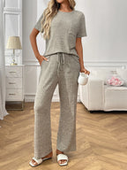 Ribbed Knit Short Sleeve Top and Pants Lounge Set