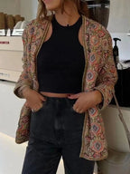 Belted Open Front Floral Winter Coat