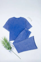 Acid Wash Star Patched Rolled Trim Top and Pants Set